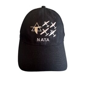 NATA Black Baseball Cap With Embroidered Airplane Design Adjustable Fit Port & C